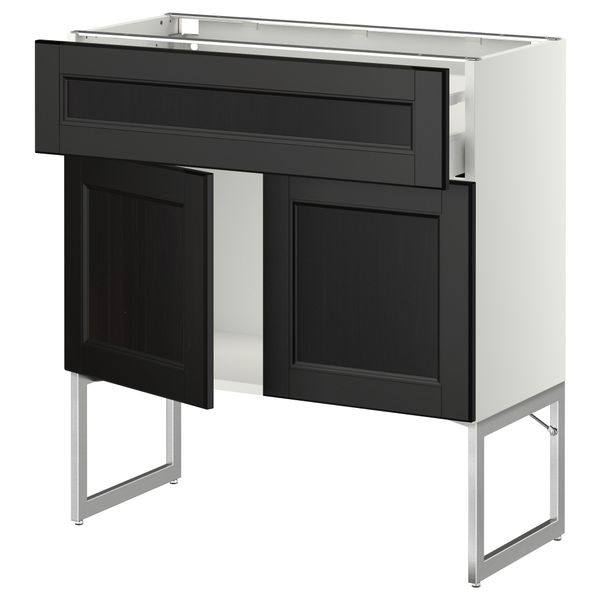 Напольный шкаф, полки, ящик, 2 двери МЕТОД / МАКСИМЕРА, белый, Лаксарби черно-коричневый - схема-чертеж с размерами