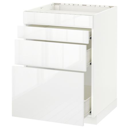Напольный шкаф для духовки, 4фасада, 3 ящика МЕТОД / ФОРВАРА, белый, Рингульт белый