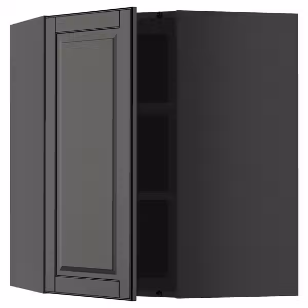METOD Угловой навесной шкаф с полками - черно-серый/Bodbyn чёрный 68x80 см - фото 1