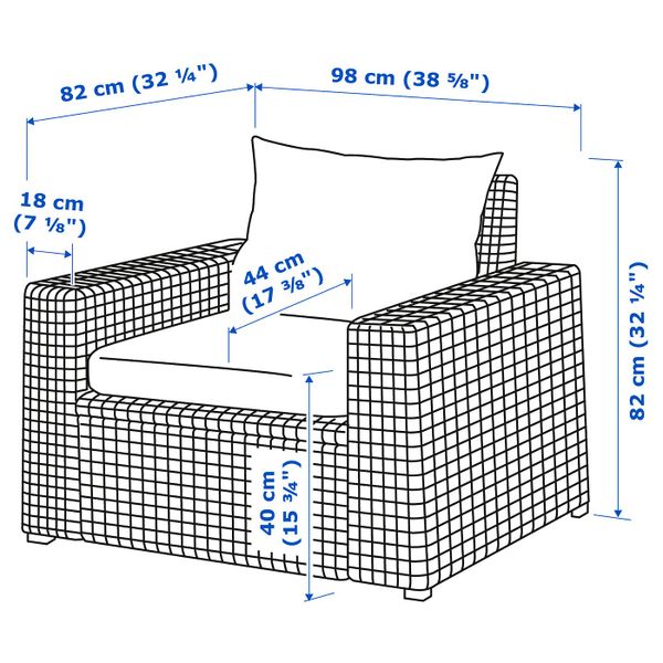 Садовое кресло, темно-серый/Холло бежевый IKEA СОЛЛЕРОН 392.880.48 - схема-чертеж с размерами