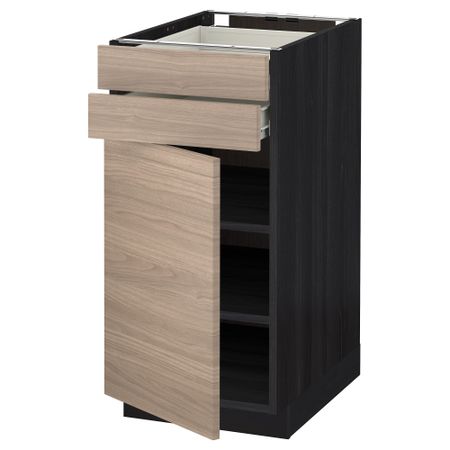 Напольный шкаф с дверцей, 2 ящиками МЕТОД / ФОРВАРА, черный, Брокхульт светло-серый