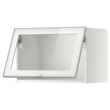 Горизонтальный навесной шкаф со стеклянной дверью МЕТОД, белый, Ютис матовое стекло