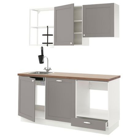 Кухня, 183x63.5x222 см, белый, серый каркас IKEA BEGIVENHET БЕГИВЕНХЕТ 993.373.19