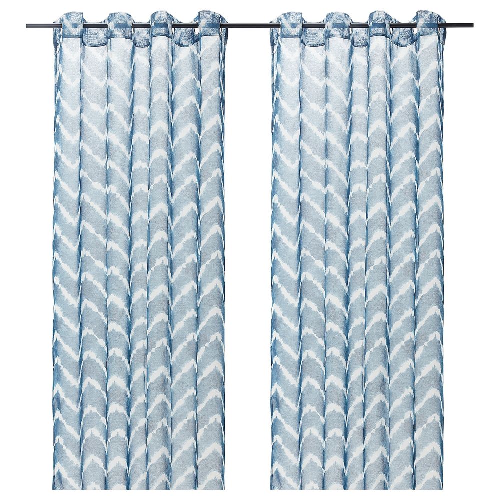 Гардины, 2 шт., синий-белый 145x300 см IKEA SAGALILL САГАЛИЛЛЬ 704.647.89 - фото 1