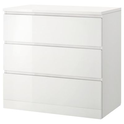 MALM Комод с 3 ящиками - глянцевый белый 80x78 см