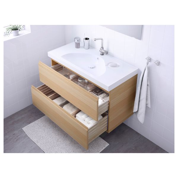 Шкаф для раковины с 2 ящиками ГОДМОРГОН / ЭДЕБОВИКЕН, под беленый дуб (100x49x64 см) - фото 3