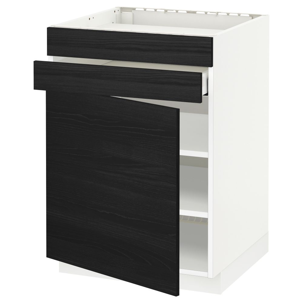 Напольный шкаф для варочной панели, доводчик, 2 фасада, 1 ящик МЕТОД / МАКСИМЕРА, белый, Тингсрид черный (60x60 см) - схема-чертеж с размерами