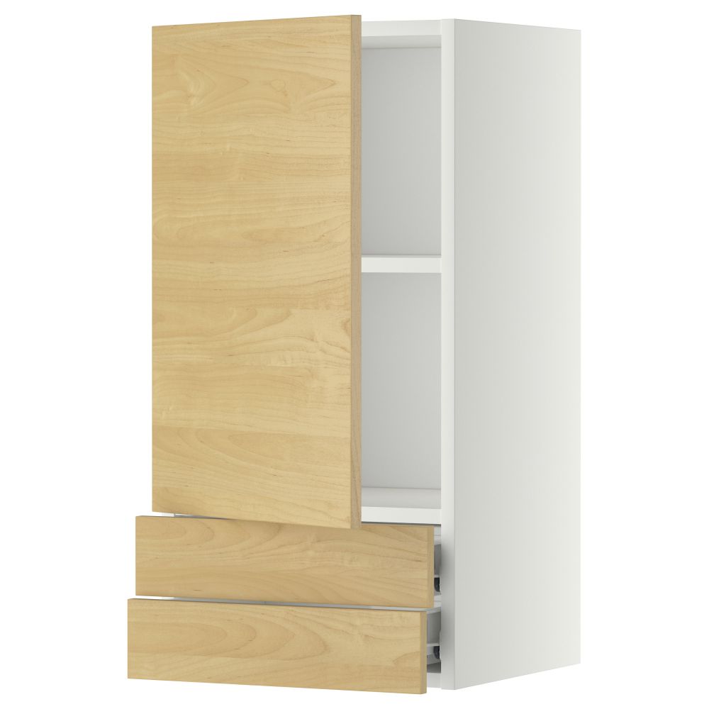 Навесной шкаф с дверцей, 2 ящика МЕТОД / ФОРВАРА, белый, Тингсрид береза - фото 1
