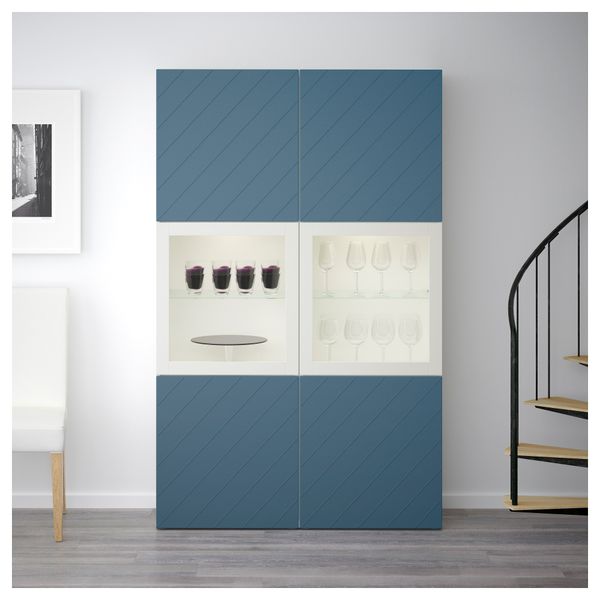 Комбинация для хранения со стеклянными дверцами БЕСТО, белый Халлставик, темно-синий прозрачное стекло (120x40x192 см) - фото 2