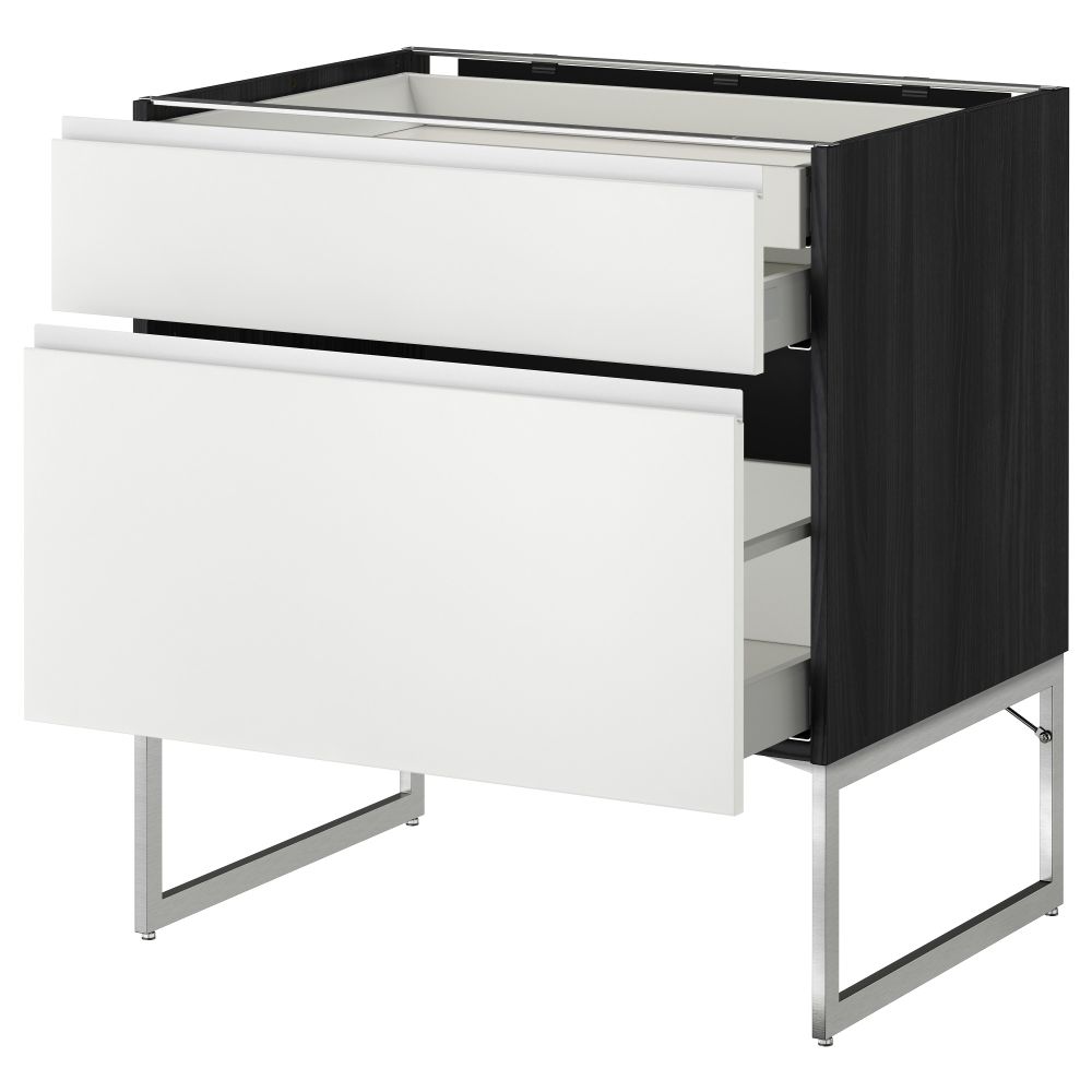 Напольный шкаф 2 фронтальных панели, 2 нижних,1 встроенный ящик МЕТОД / МАКСИМЕРА, черный, Нодста белый - схема-чертеж с размерами