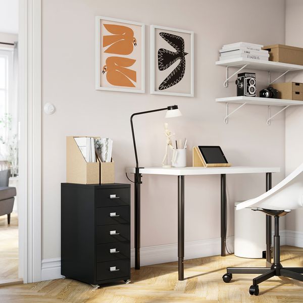 LINNMON/OLOV / HELMER Стол и комбинация для хранения - белый/чёрный - схема-чертеж с размерами