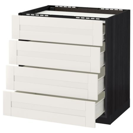 Напольный шкаф, 4 фронтальных панели, 4 ящика МЕТОД / ФОРВАРА, черный, Сэведаль белый