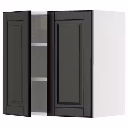 METOD Навесной шкаф с полками/2дверцы - белый/Bodbyn чёрный 60x60 см