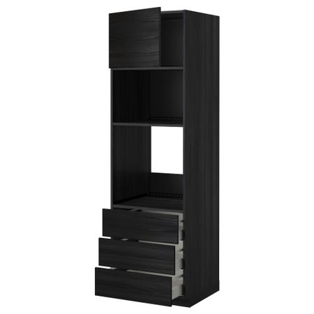 Высокий шкаф для духовки/СВЧ дверца, 3 ящика МЕТОД / МАКСИМЕРА, черный, Тингсрид черный