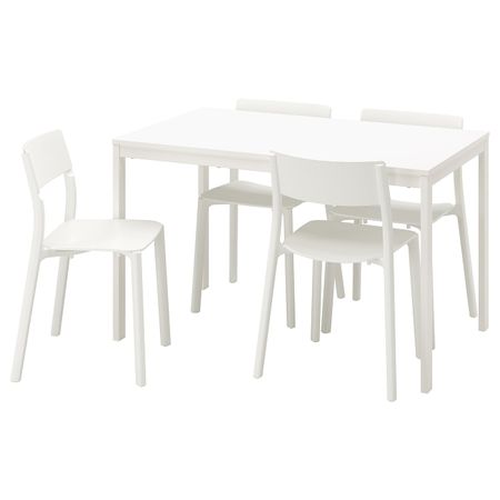 Стол и 4 стула, белый/белый 120/180 см IKEA VANGSTA ВАНГСТА / JANINGE ЯН-ИНГЕ 794.830.43