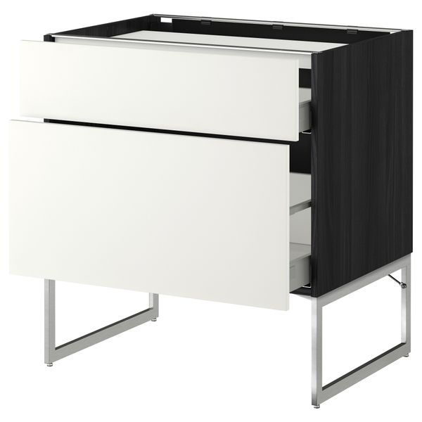 Напольный шкаф, 2 фронтальных панели, 3 ящика МЕТОД / МАКСИМЕРА, черный, Хэггеби белый - схема-чертеж с размерами