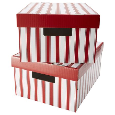 Коробка с крышкой ПИНГЛА, полоска белый, красный (28x37x18 см)