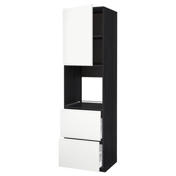 Высокий шкаф для духовки + дверца, 2 форнтальных, 2 высоких ящик МЕТОД / МАКСИМЕРА, черный, Воксторп белый - схема-чертеж с размерами