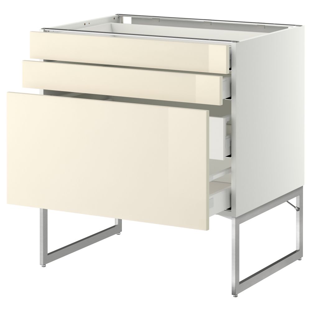 Напольный шкаф 3 фронтальных панели, 2 нижних, 2 средних ящика МЕТОД / МАКСИМЕРА, белый, Рингульт кремовый - схема-чертеж с размерами