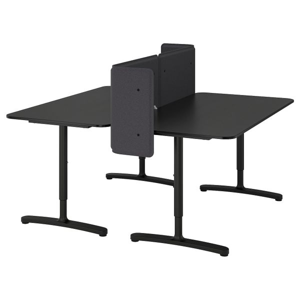 Стол с экраном, ясеневый шпон, черная морилка, черный 160x160 55 см IKEA БЕКАНТ 892.879.18 - фото 1