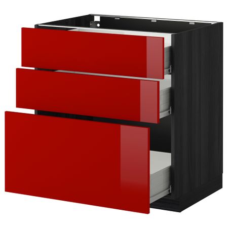 Напольный шкаф с 3 ящиками МЕТОД / ФОРВАРА, черный, Рингульт красный