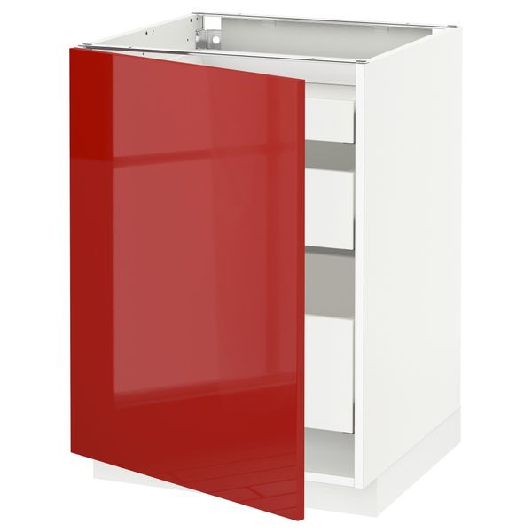 Напольный шкаф с 1 дверцей, 3 ящика МЕТОД / МАКСИМЕРА, белый, Рингульт красный - схема-чертеж с размерами