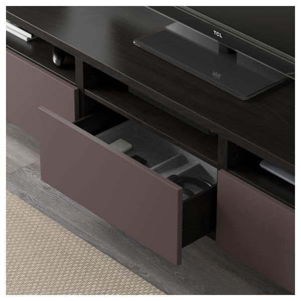 Тумба для ТВ с ящиками БЕСТО, черно-коричневый, Вальвикен темно-коричневый (180x40x48 см) - фото 3