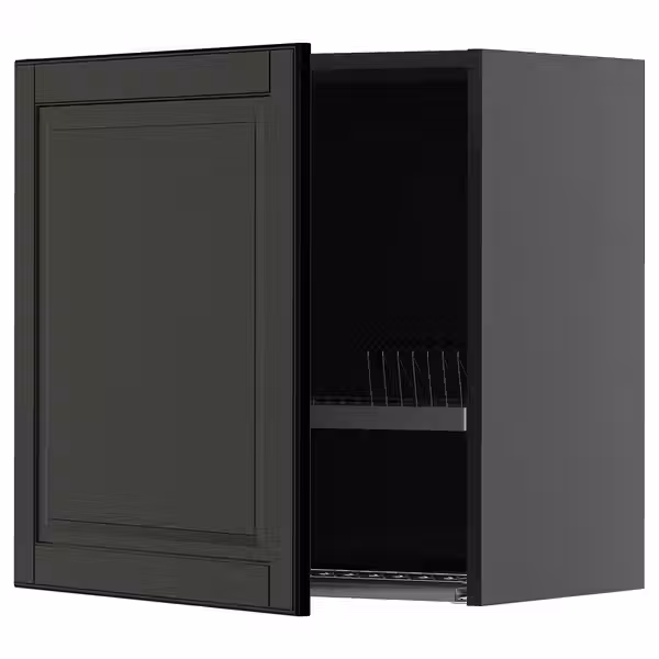 METOD Навесной шкаф с сушилкой - черно-серый/Bodbyn чёрный 60x60 см - фото 1