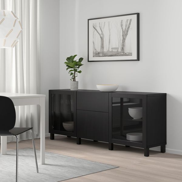 Комбинация для хранения с ящиками, черно-коричневый Лаппвикен/синдвик/стуббарп черно-коричневый прозрачное стекло 180x42x74 см - фото 7