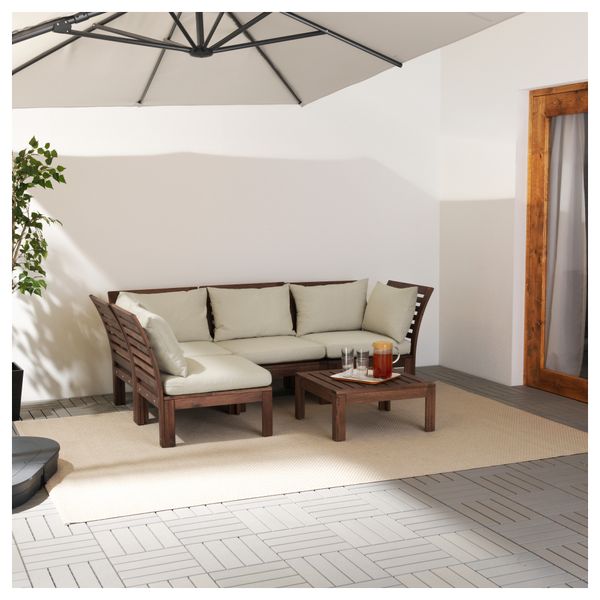 Садовый угловой диван 3 + 1 ЭПЛАРО, коричневый коричневая морилка, Холло бежевый бежевый (143/223x80x73 см) - фото 2