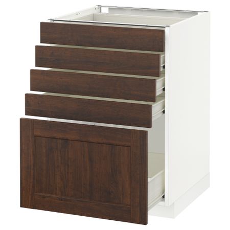 Напольный шкаф с 5 ящиками МЕТОД / ФОРВАРА, белый, Эдсерум коричневый