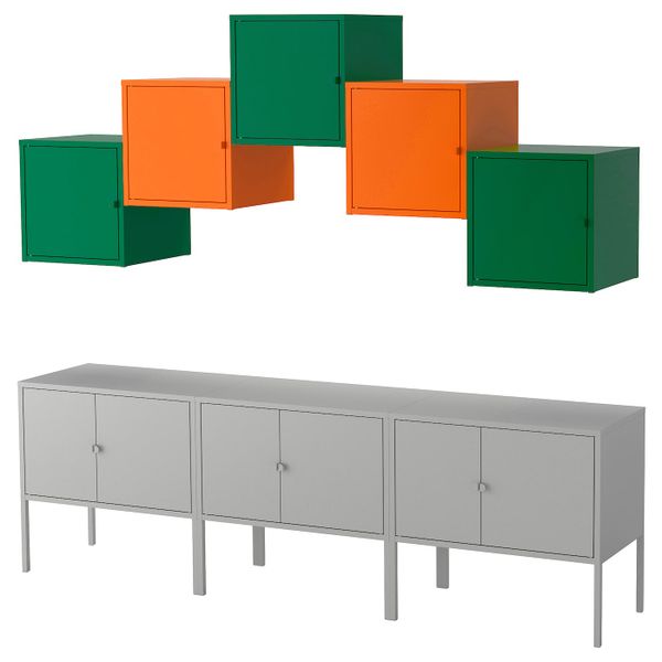 Комбинация для хранения, серый темно-зеленый/оранжевый 180x163 см IKEA ЛИКСГУЛЬТ 492.489.24 - фото 1