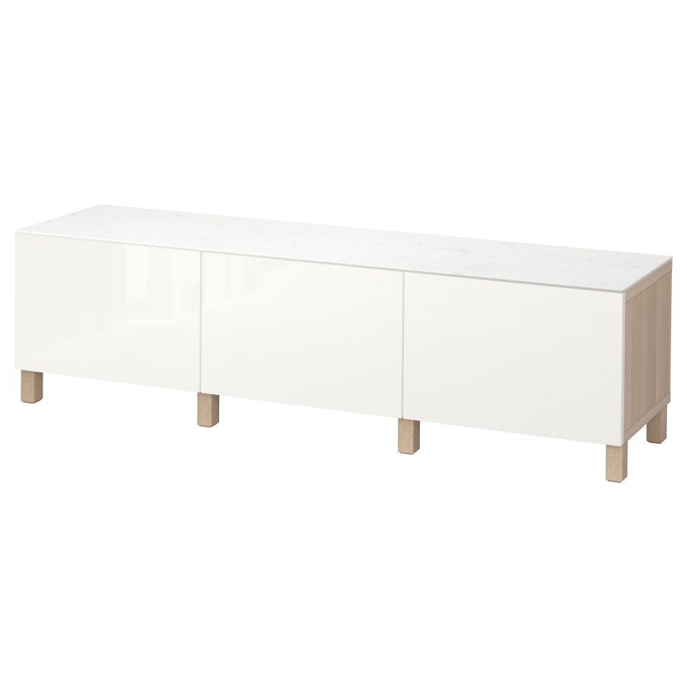 Комбинация для хранения с ящиками БЕСТО, под беленый дуб, Сельсвикен глянцевый/белый (180x42x48 см) - фото 1