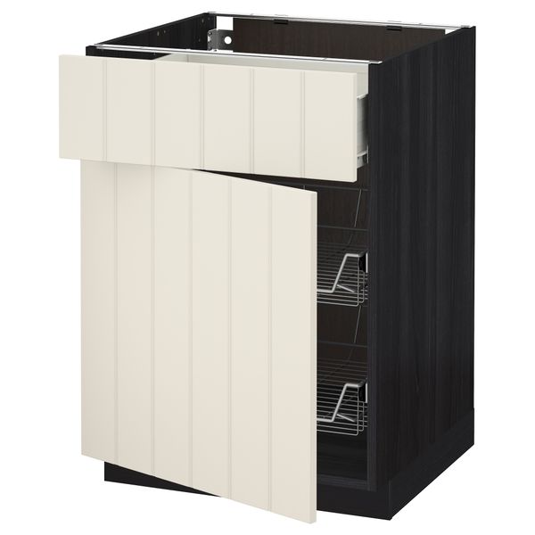 Напольный шкаф с проволочной корзиной, ящиком, дверью МЕТОД / ФОРВАРА, черный, Хитарп белый с оттенком - схема-чертеж с размерами
