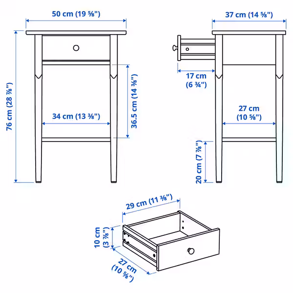 BLÄSTÅSEN БЛЭСТОСЕН Тумба прикроватная - белый 50x37x76 см - схема-чертеж с размерами