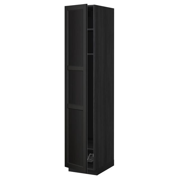 Высокий шкаф с полками, проволочной корзиной МЕТОД, черный, Лаксарби черно-коричневый - схема-чертеж с размерами