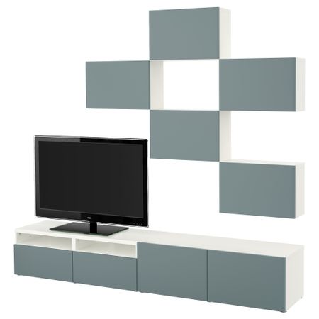 Шкаф для ТВ, комбинация БЕСТО, белый, Вальвикен серо-бирюзовый (240x20/40x204 см)
