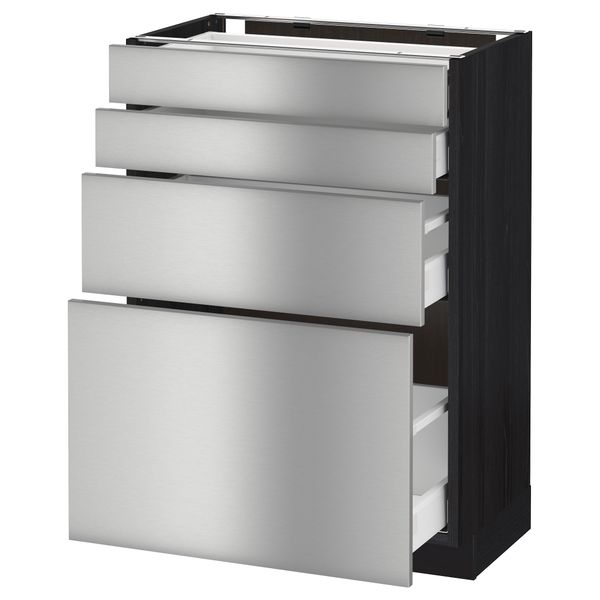 Напольный шкаф 4 фронтальных панели, 4 ящика МЕТОД / МАКСИМЕРА, черный, Гревста нержавеющ сталь - схема-чертеж с размерами