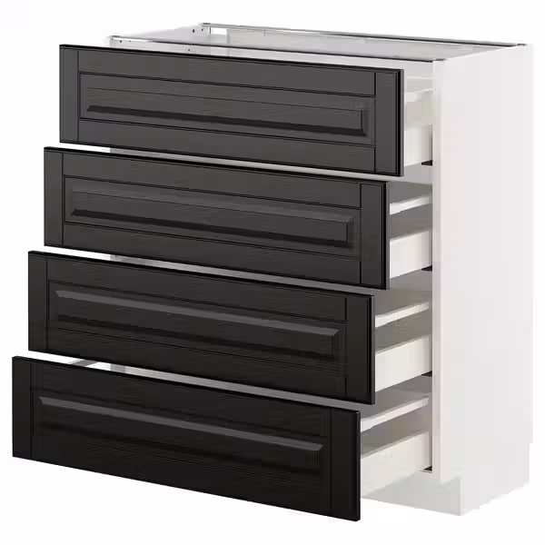 METOD / MAXIMERA Напольный шкаф 4 фасада/4 ящика - белый/Bodbyn чёрный 80x37 см - фото 1