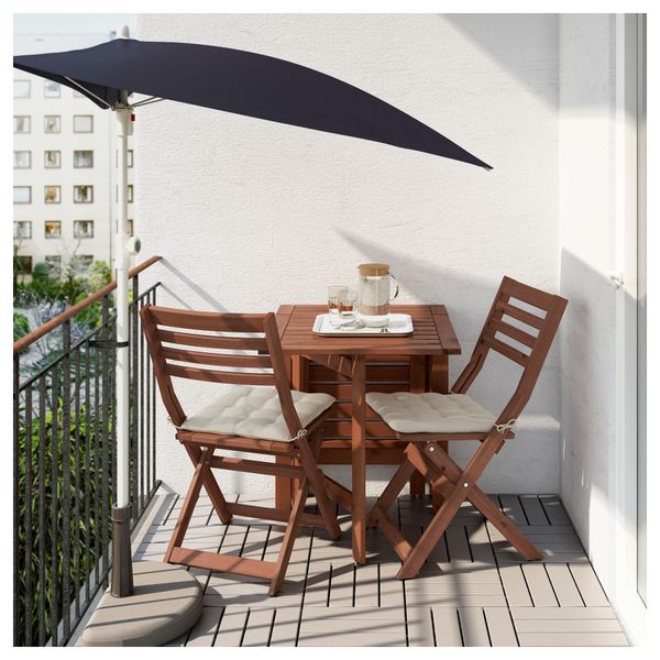 Стол + 2 складных стула для сада ЭПЛАРО, коричневая морилка, Холло бежевый - фото 2