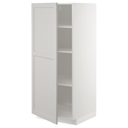 Высокий шкаф с полками, белый/Лерхюттан светло-серый 60x60x140 см IKEA METOD МЕТОД 092.730.86