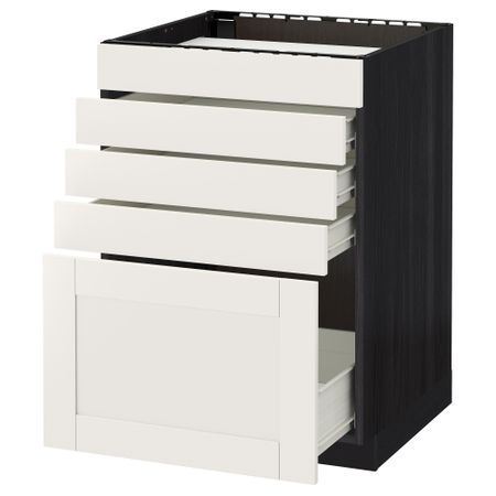 Напольный шкаф для варочной панели, 5 фасадов, 4 ящиков МЕТОД / ФОРВАРА, черный, Сэведаль белый