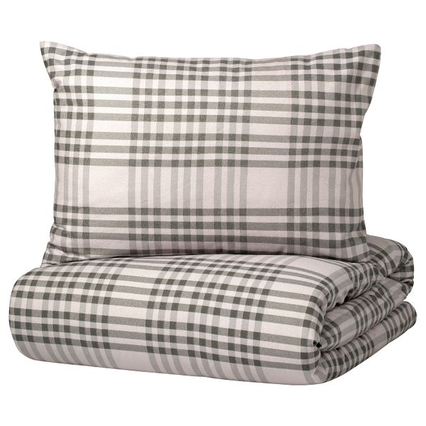 Пододеяльник и 2 наволочки, розовый/серый клетка 200x200/50x70 см IKEA SILESHÅR СИЛЕСХОР 605.313.98 - фото 1