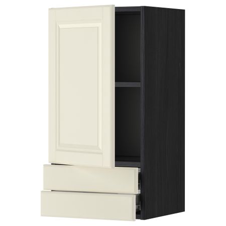 Навесной шкаф с дверцей, 2 ящика МЕТОД / ФОРВАРА, черный, Будбин белый с оттенком
