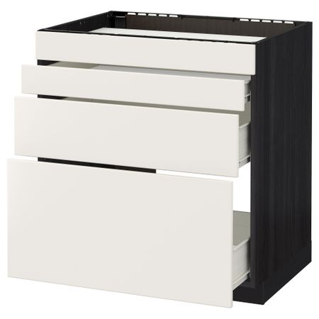 Напольный шкаф для духовки, 4фасада, 3 ящика МЕТОД / ФОРВАРА, черный, Веддинге белый