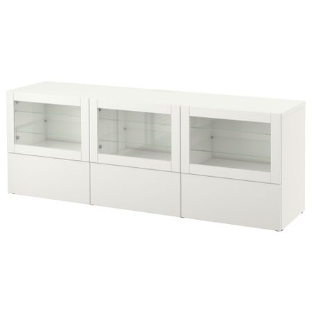Тумба под ТВ, с дверцами и ящиками БЕСТО, Лаппвикен, Синдвик белый прозрачное стекло (180x40x64 см)