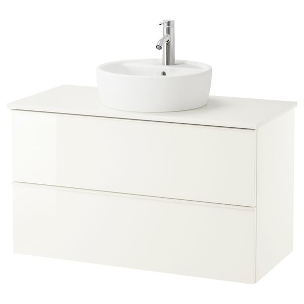 Шкаф п-раковину/столешн45/раковина ГОДМОРГОН/АЛДЕРН / ТОРНВИКЕН, глянцевый белый, белый (102x49x74 см) - схема-чертеж с размерами