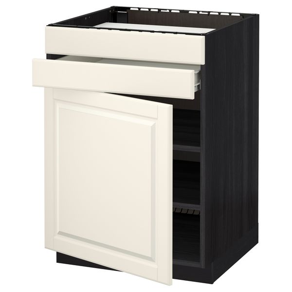 Напольный шкаф для варочной панели, доводчик, 2 фасада, 1 ящик МЕТОД / ФОРВАРА, черный, Будбин белый с оттенком (60x60 см) - схема-чертеж с размерами