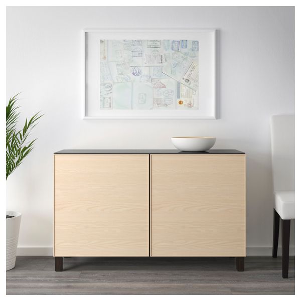 Комбинация для хранения с дверцами БЕСТО, черно-коричневый, Инвикен ясеневый шпон (120x40x74 см) - схема-чертеж с размерами