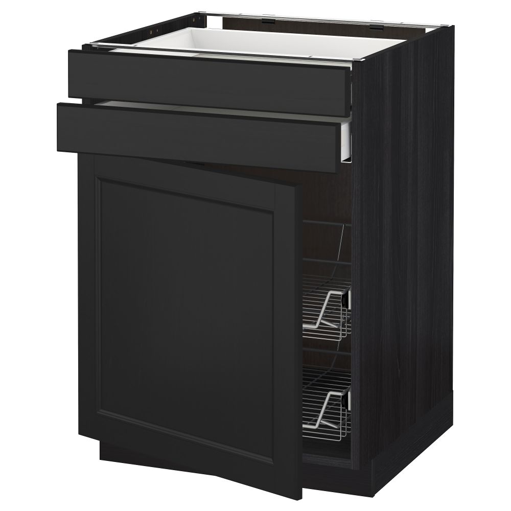 Напольный шкаф, дверца, 2 ящика, проволочных корзин МЕТОД / МАКСИМЕРА, черный, Лаксарби черно-коричневый - схема-чертеж с размерами